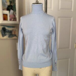 ZARA pale blue STRETCH Knit buttoned cuffs Turtleneck Shirt Blouse *SMALL*